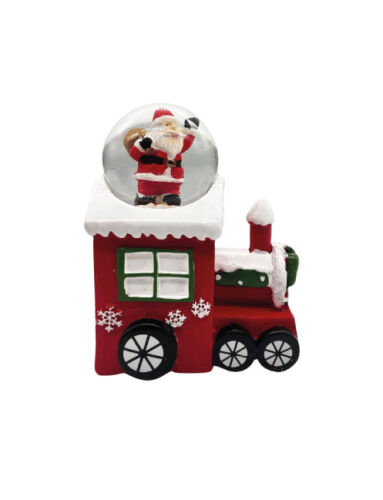 Yılbaşı Kar Küresi Lokomotif Işıklı 10 Cm Noel Baba El Kaldıran Model - 