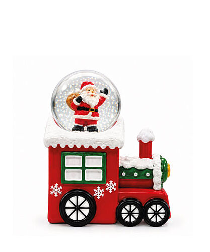 Yılbaşı Kar Küresi Lokomotif Işıklı 10 Cm Noel Baba El Kaldıran Model - 