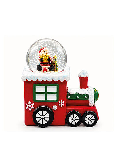 Yılbaşı Kar Küresi Lokomotif Işıklı 10 Cm Noel Baba Oturan Model - 
