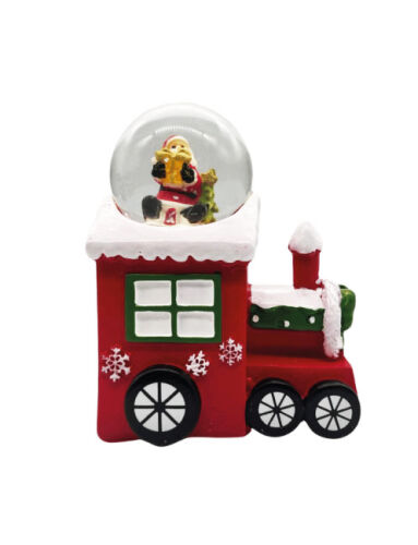 Yılbaşı Kar Küresi Lokomotif Işıklı 10 Cm Noel Baba Oturan Model - 