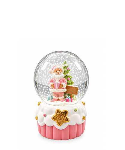 Yılbaşı Kar Küresi Pembe Model 7 Cm Noel Baba - 