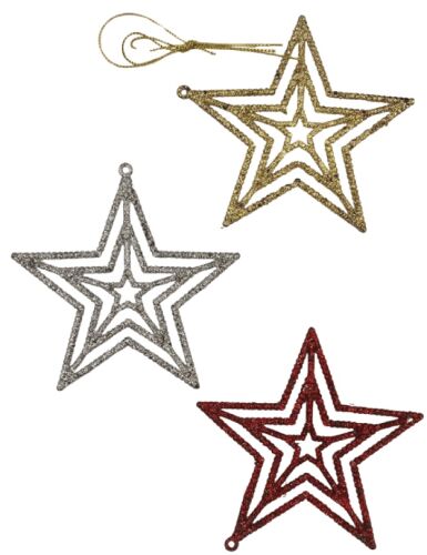 Yılbaşı Ağaç Süsü Yıldız Simli Renkli 10 Cm 3 Parça - 