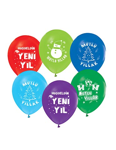 Yılbaşı Lateks Balon Yeni Yıl Baskılı 100 Parça - 