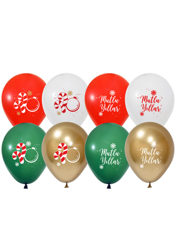Yılbaşı Lateks Balon Mutlu Yıllar Asorti Baskılı 50 Parça - 