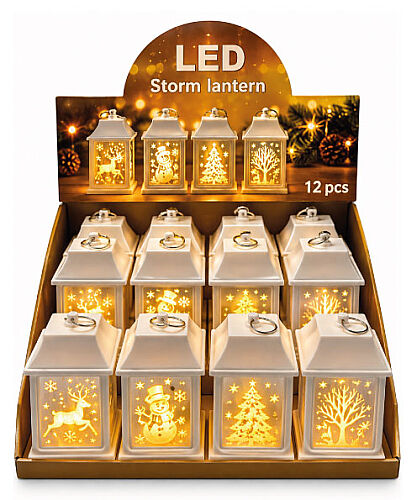 Yılbaşı Ledli Fener Kare Aynalı Model 10 Cm Beyaz 12 Parça - 