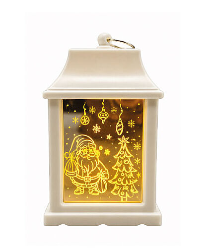 Yılbaşı Ledli Fener Kare Aynalı Noel Babalı Model 10 Cm Beyaz - 