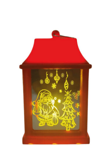Yılbaşı Ledli Fener Kare Aynalı Noel Babalı Model 10 Cm Kırmızı - 