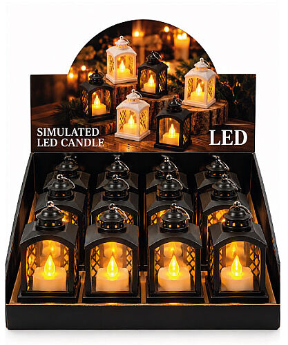 Yılbaşı Ledli Fener Rustik Model 9 Cm Siyah 24 Parça - 