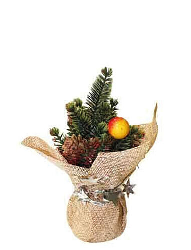 Yılbaşı Masa Üstü Çam Ağacı Dekoratif Jüt Saksılı 20 Cm Turuncu Top - 