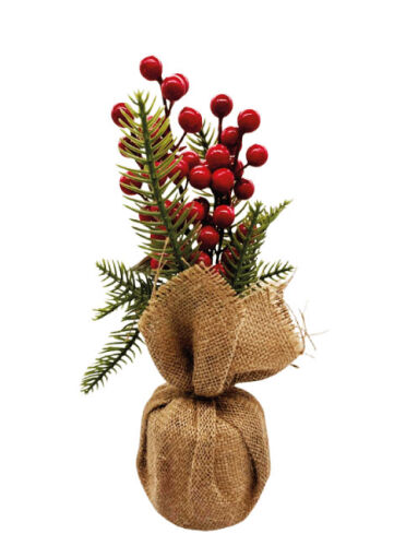 Yılbaşı Masa Üstü Çam Ağacı Jütlü Berryli 28 Cm - 