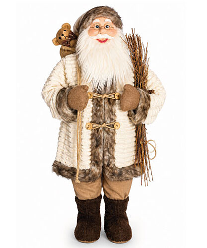 Yılbaşı Noel Baba Beyaz Kahve Kostümlü Çalılı Model 100 Cm - 