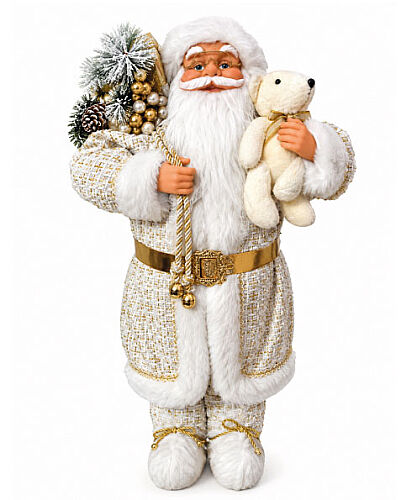 Yılbaşı Noel Baba Beyaz Kostümlü Ayıcıklı Model 60 Cm - 