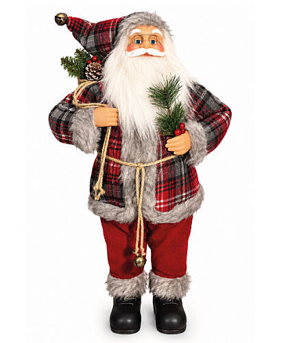 Yılbaşı Noel Baba Dallı Ekoseli Model 60 Cm - 