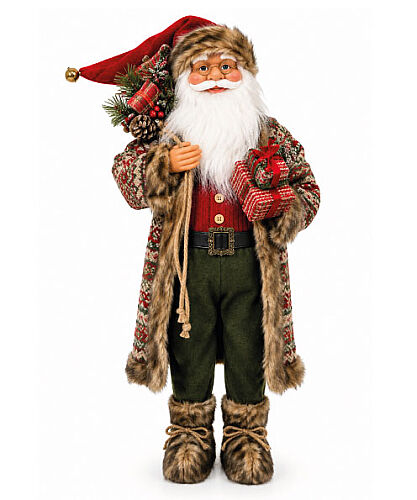 Yılbaşı Noel Baba Ekose Kostümlü Hediye Paketli Model 120 Cm - 