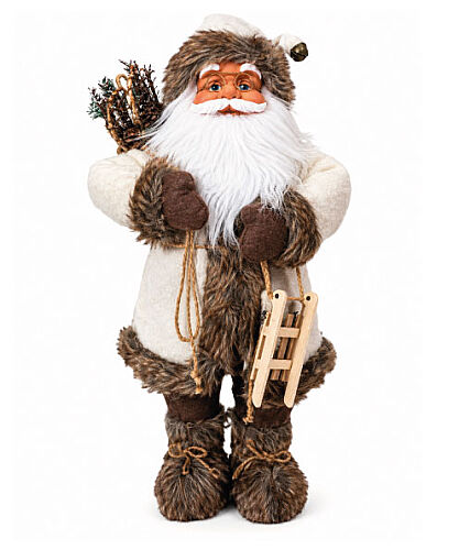 Yılbaşı Noel Baba Beyaz Kostümlü Kızaklı Model 60 Cm - 