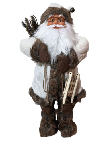Yılbaşı Noel Baba Beyaz Kostümlü Kızaklı Model 60 Cm - 