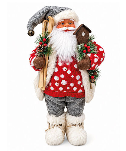Yılbaşı Noel Baba Kırmızı Puanlı Kostümlü Kayaklı Model 60 Cm - 