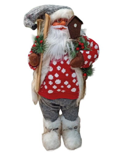 Yılbaşı Noel Baba Kırmızı Puanlı Kostümlü Kayaklı Model 60 Cm - 