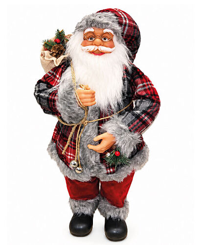 Yılbaşı Noel Baba Bohçalı Kırmızı Ekoseli Model 60 cm - 