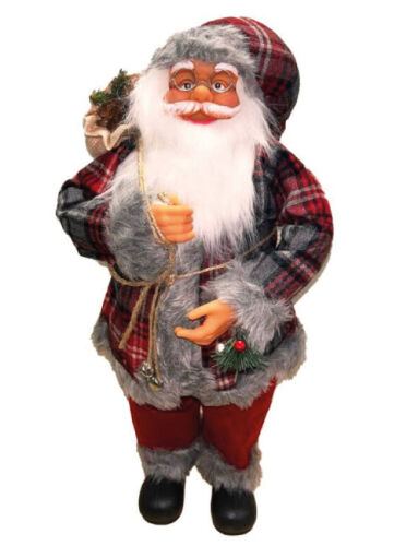 Yılbaşı Noel Baba Bohçalı Kırmızı Ekoseli Model 60 cm - 