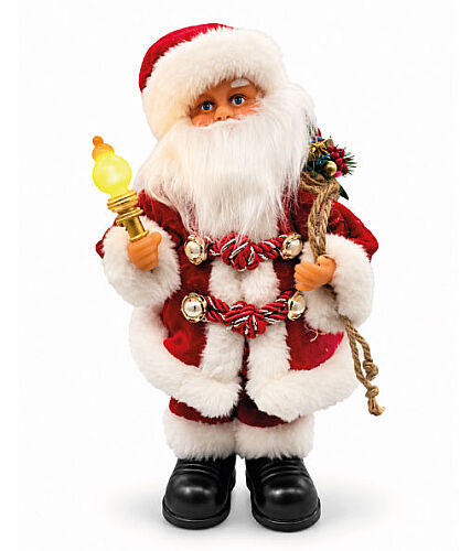 Yılbaşı Noel Baba Lambalı Simli Kostümlü Hareketli Pilli 30 Cm - 