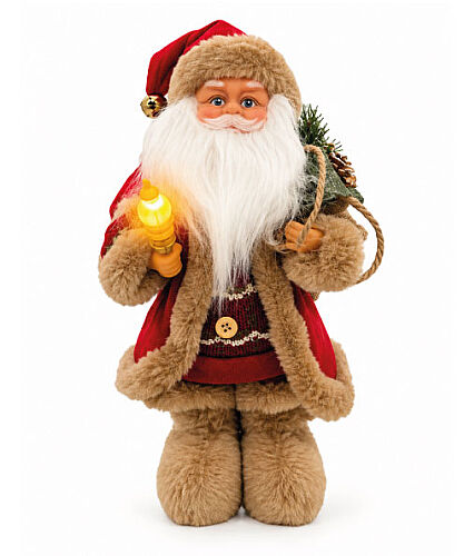 Yılbaşı Noel Baba Lambalı Kahverengi Şapkalı Hareketli Pilli 30 Cm - 