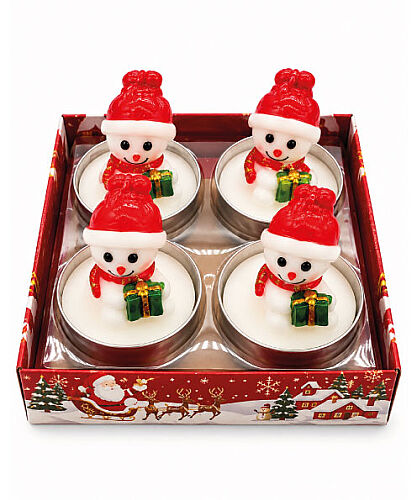 Yılbaşı Tealight Mum Figürlü 4 Parça Kardan Adam - 
