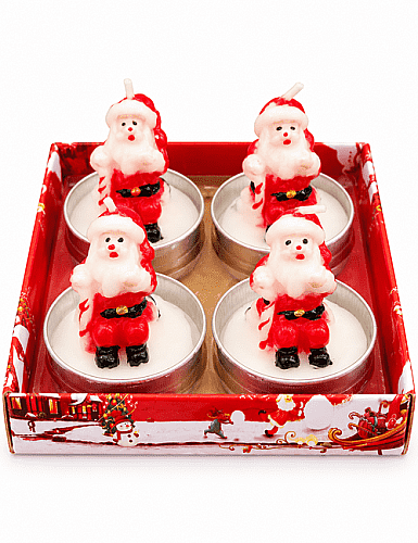 Yılbaşı Tealight Mum Figürlü 4 Parça Noel Baba - 