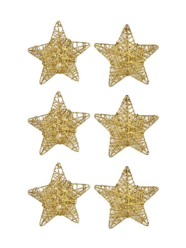 Yılbaşı Tel Yıldız 3 Boyutlu 12 cm Altın 6lı - 