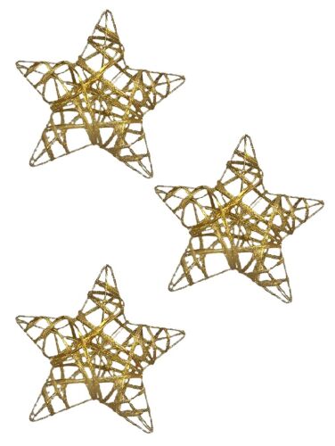 Yılbaşı Tel Yıldız 3 Boyutlu 15 cm Gold 3lü - 