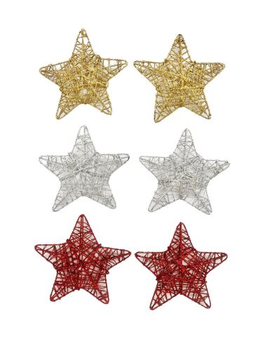 Yılbaşı Tel Yıldız 3 Boyutlu 12 cm Mix 6lı - 
