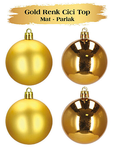 Yılbaşı Top Süs 10 cm 4 Parça Mat Parlak Asetatlı Altın - 