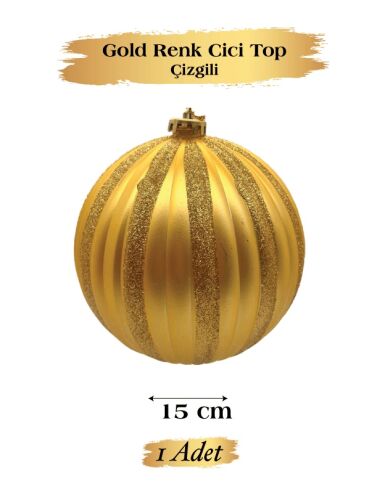 Yılbaşı Top Süs 15 Cm Çizgili Simli Altın - 