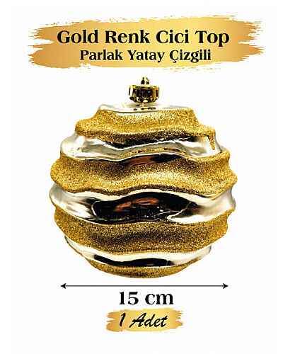 Yılbaşı Top Süs 15 Cm Yatay Çizgili Parlak Altın - 