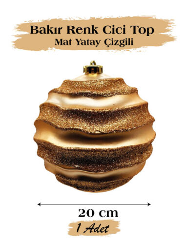 Yılbaşı Top Süs 15 Cm Beyaz Yatay Çizgili Parlak Bakır - 