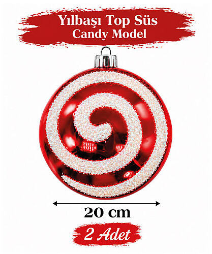 Yılbaşı Top Süs 20 Cm 2 Parça Candy Model - 