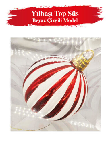 Yılbaşı Top Süs 25 Cm Beyaz Çizgili Model - 2