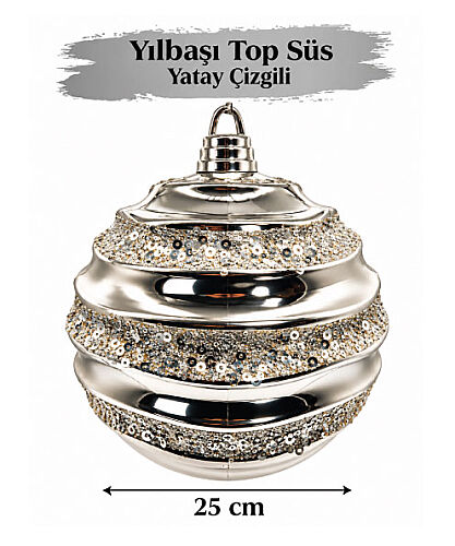 Yılbaşı Top Süs 25 Cm Simli Yatay Çizgili Model - 