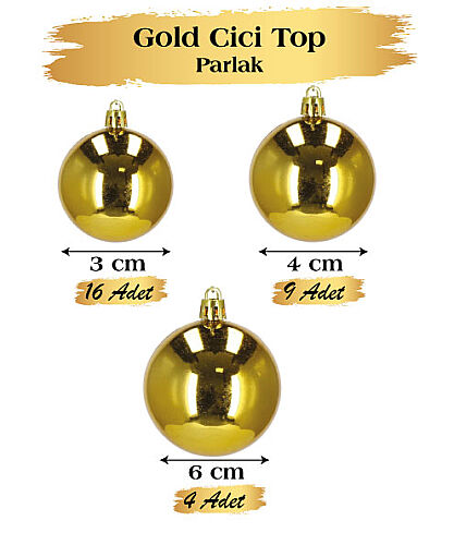Yılbaşı Top Süs 3-4-6cm Parlak 29 Parça Altın - 