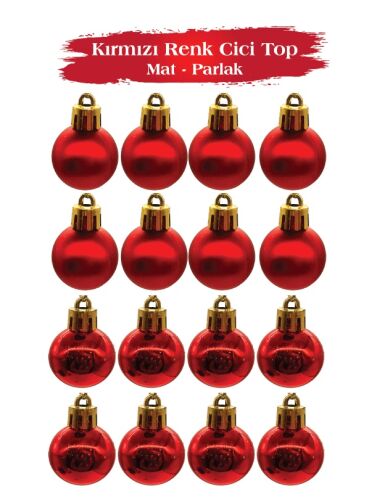 Yılbaşı Top Süs 3 Cm Mat Parlak Kırmızı 16 Parça - 2