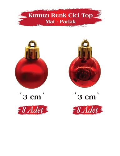 Yılbaşı Top Süs 3 Cm Mat Parlak Kırmızı 16 Parça - 3