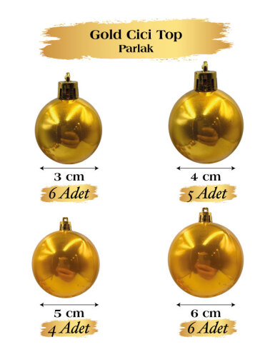 Yılbaşı Top Süs 4-5-6-8 Cm 18 Parça Krom Altın - 