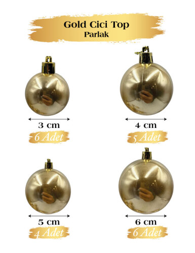 Yılbaşı Top Süs 4-5-6-8 Cm 18 Parça Krom Şampanya - 