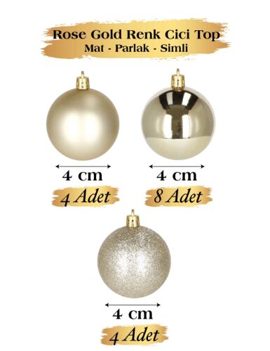 Yılbaşı Top Süs 4 Cm Mat Simli Parlak Rose Gold 16'lı - 2