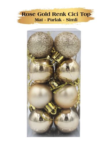 Yılbaşı Top Süs 4 Cm Mat Simli Parlak Rose Gold 16'lı - 