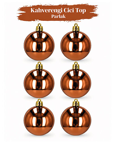 Yılbaşı Top Süs 4 Cm Parlak Kahverengi 6 Parça - 