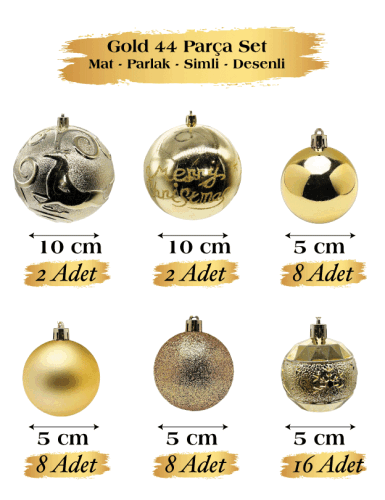Yılbaşı Top Süs 44 Parça Set Altın - 
