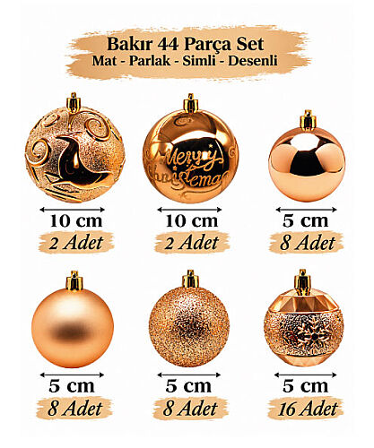 Yılbaşı Top Süs 44 Parça Set Bakır - 