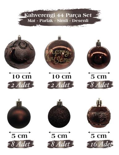 Yılbaşı Top Süs 44 Parça Set Kahverengi - 