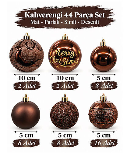 Yılbaşı Top Süs 44 Parça Set Kahverengi - 